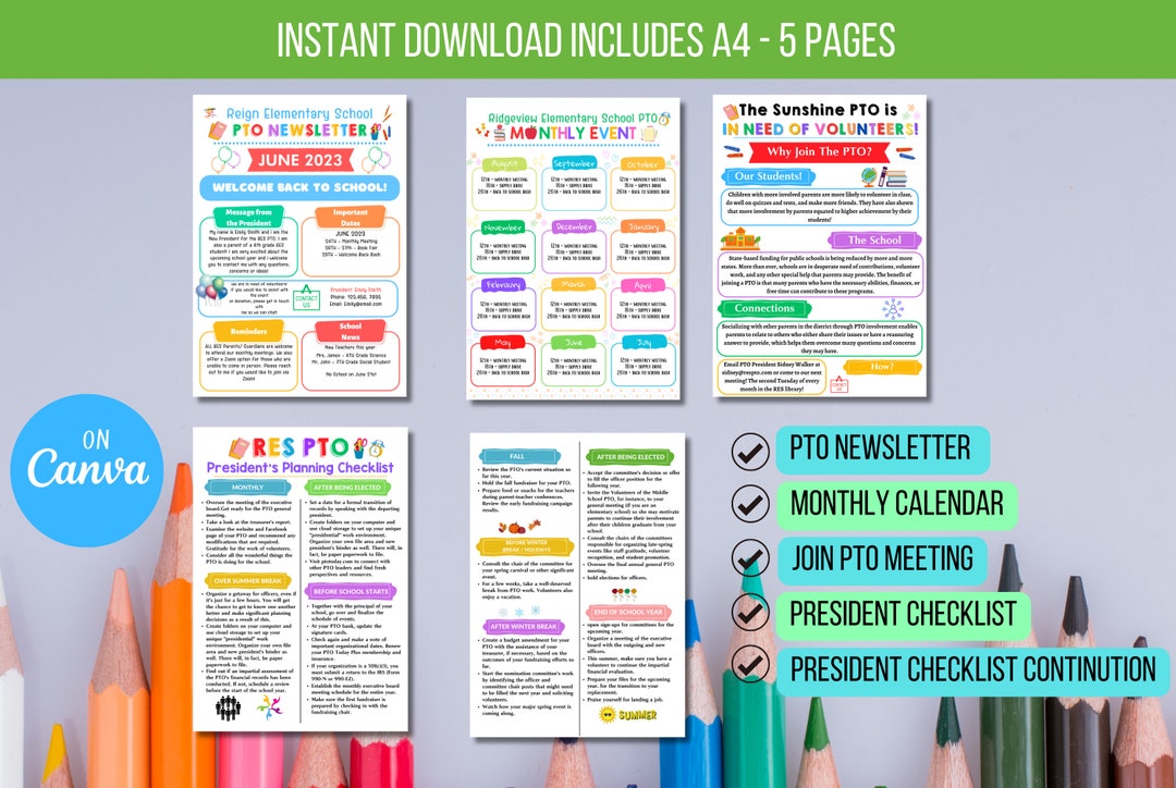 EDITABLE PTO Bundle Flyer Template Newsletter Checklist - Etsy Singapore
