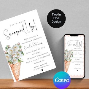 DIY Ice Cream Bridal Shower Invitation, She&#39;s Been Scooped Up Bridal Shower Invite, Editable Scooped up Bridal Shower Invitation.