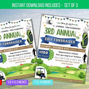 EDIATABLE Golf Tournament Fundraiser Invitation Flyer, PTO PTA Event, School Church Community Fundraiser Event, Digital Instant Download