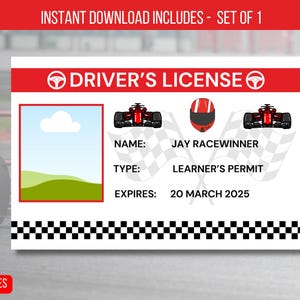 EDITABLE Race Car Drivers License Birthday Party Decorations, ID Badge Template For Kids License, Identification Card Instant Download