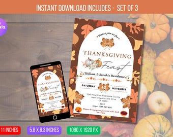 EDITABLE Thanksgiving Feast Template, Thanksgiving Party Template , Holiday Dinner Invitation, Fall Digital Template Instant Download