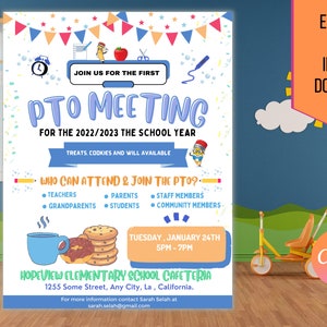 PTO/PTA Information Meeting Flyer, pto/pta Meeting Handout Flyer, School Fundraiser Event, Volunteer Recruitment Handout