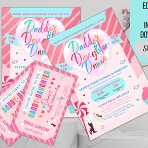 Valentinstag Papa Tochter Tanz Flyer, Schulfest-Einladung, Ticket-Einladung, Valentinstag-Party, Sofortdownload, bearbeiten & drucken