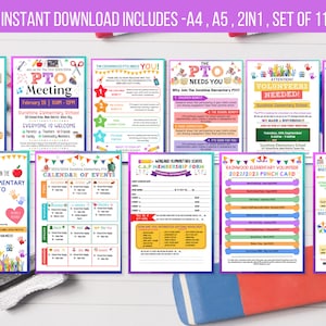 Editable PTO Flyer Bundle, Printable School PTO Information Forms & Flyers, Pto Yearly Calendar, Pto Recruitment Flyer PTO Membership Bundle