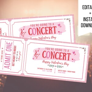 Bearbeitbares Valentinstags-Konzertticket-Vorlage Geschenkgutschein - personalisiertes Ereignisticket - Überraschungs-Geburtstagsgeschenk - Überraschungsticket
