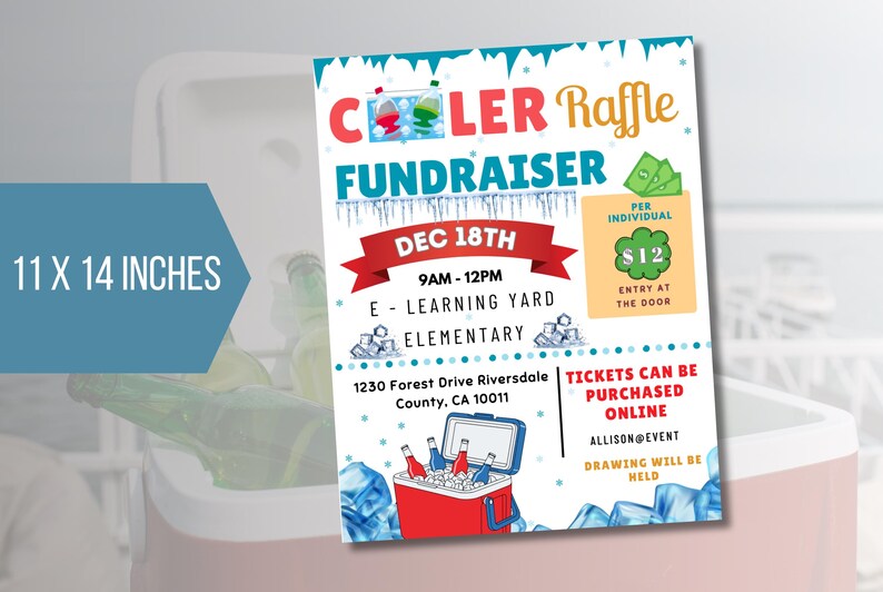 EDITABLE Cooler Raffle Ticket Fundraiser Flyer, School PTO PTA Flyer ...