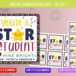 MODIFIABLE Étiquette-cadeau pour étudiant vedette, Étiquette pour étudiant vedette, Brillez de mille feux cette année scolaire, Étiquettes d'appréciation pour cadeau, téléchargement immédiat
