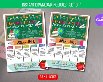 Teacher Appreciation Staff Invitation, Editable School Lunch Poster, Family Newsletter School Week of Event, Appreciation week printable PTO