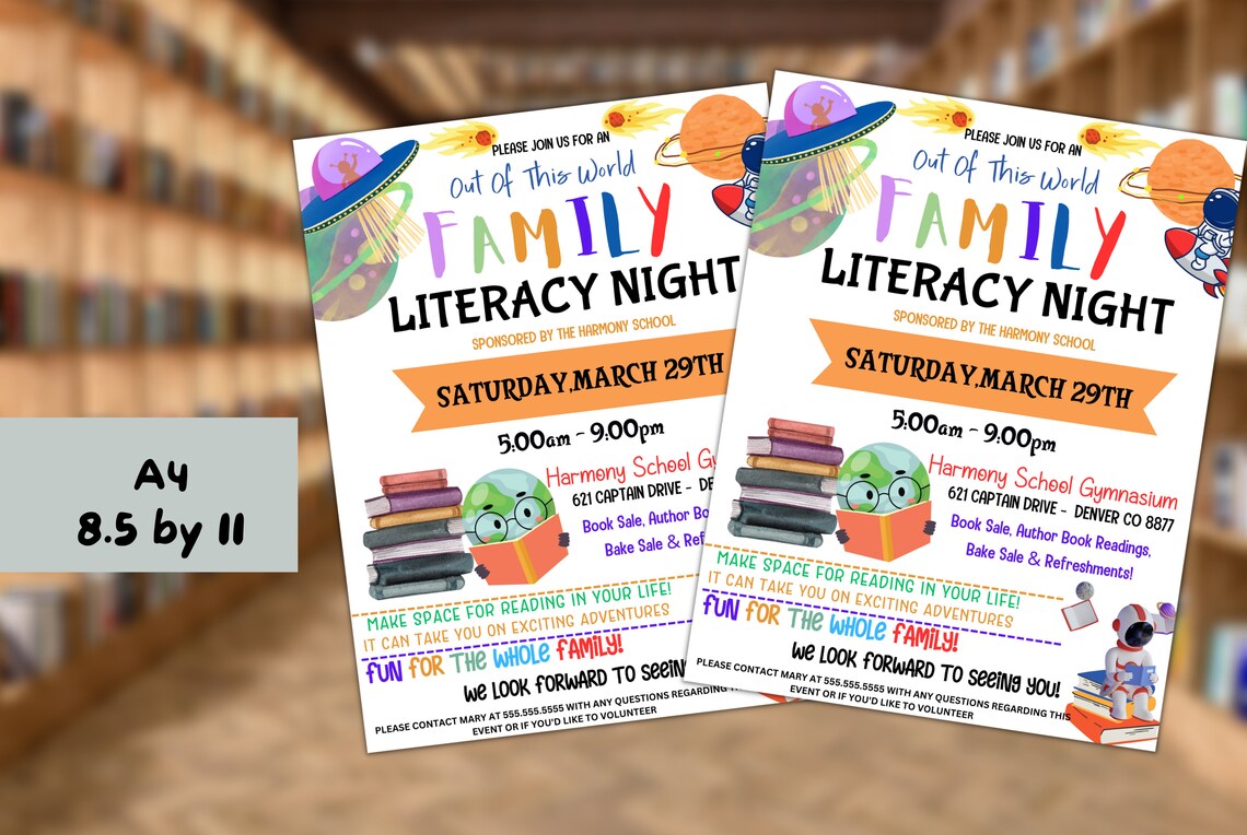 Editable Family Literacy Night Flyer PTO PTA Reading Book Etsy