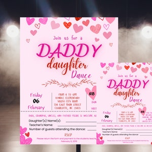 Valentinstag Papa Tochter Tanz Flyer, Schulfest-Einladung, Ticket-Einladung, Valentinstag-Party, Sofortdownload, bearbeiten & drucken