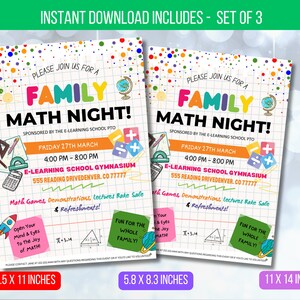 EDITABLE Family Maths Night Flyer, PTO PTA Maths Night School Flyer, Family Night School Church Flyer Printable, Digital Instant Download
