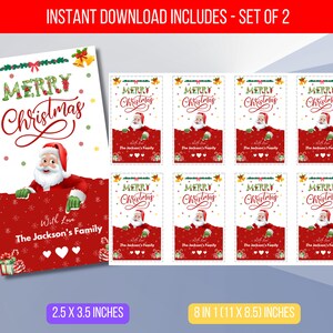 EDITABLE Christmas Gift Tags, Editable Personalized Favor Tags Template with Santa, Printable Tags For School Teachers Instant Download