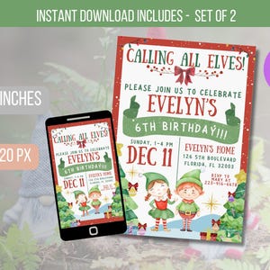 EDITABLE Elf Christmas Birthday Party Invite, Elf Party Flyer, Calling All Elves Party Invite, Unisex Holiday Party Evite Instant Download