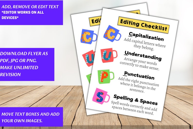 CUPS Editing Writing Strategy Checklist Poster English Etsy