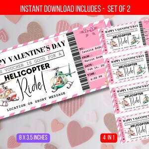 Plantilla editable de boleto de helicóptero para San Valentín - Boleto de regalo personalizado - Cupón de regalo sorpresa para viaje digital con descarga instantánea