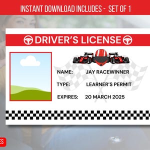 EDITABLE Race Car Drivers License Birthday Party Decorations, ID Badge Template For Kids License, Identification Card Instant Download
