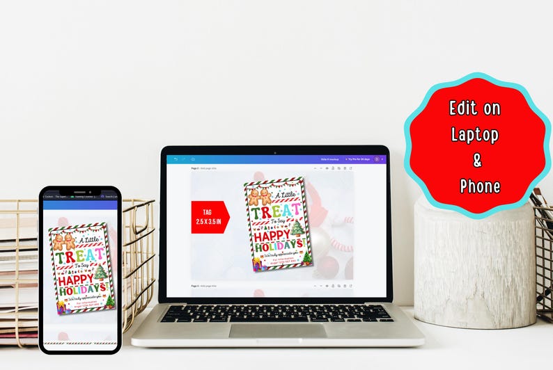 EDITABLE A Little Treat to Say Happy Holidays Tag, Christmas Thank You