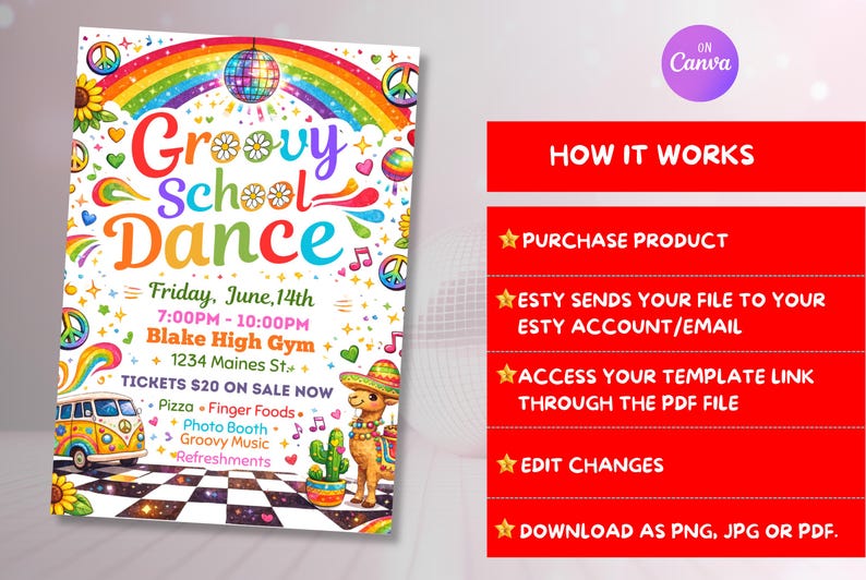 EDITABLE Groovy School Dance Template Invite, School Homecoming Senior ...