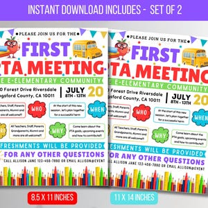 EDITABLE First PTA Meeting Handout Flyer, School Information PTO  Meeting Flyer, Printable Volunteer Handout Template Instant Download
