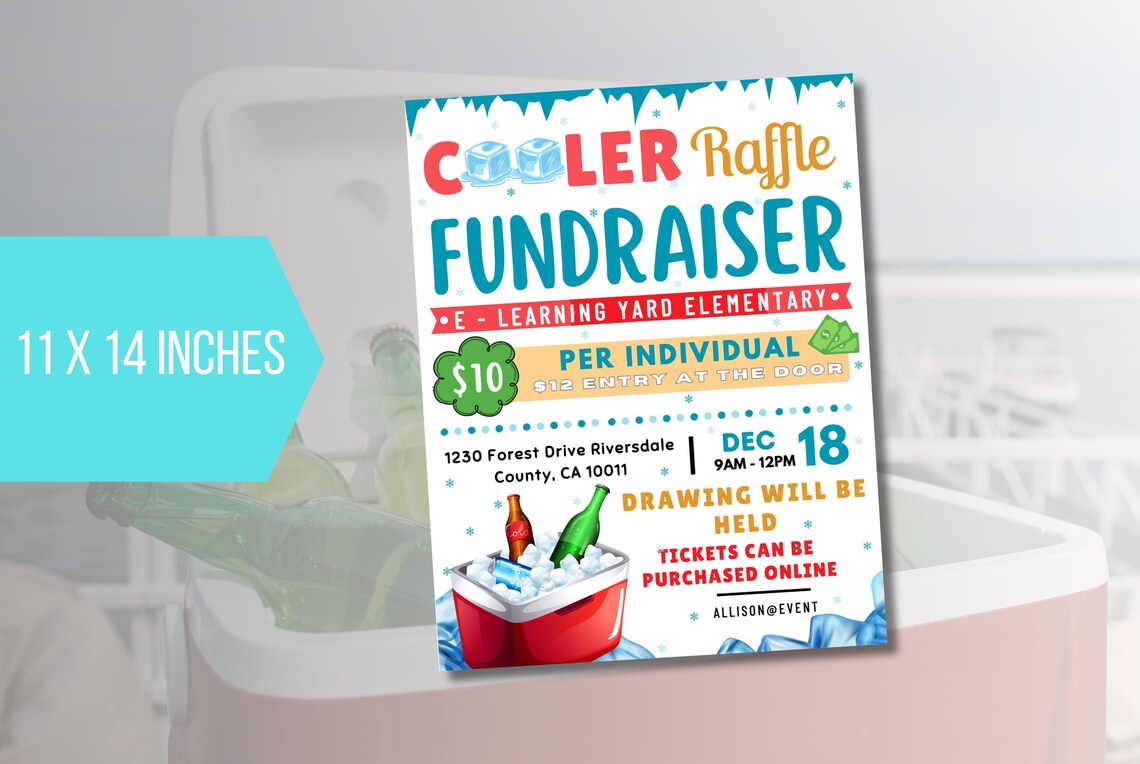 Pto Day Raffle EDITABLE Cooler Raffle Ticket Fundraiser Flyer, School PTO PTA Flyer ...