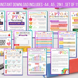 EDITABLE PTO Flyer Bundle, Printable School PTO Information Forms & Flyers, Pto Yearly Calendar, Pto Recruitment Flyer Pto Membership Bundle