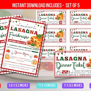 EDITABLE Lasagna Fundraiser Flyer & Ticket, Printable PTA PTO Flyer, School Church Benefit Fundraiser Poster, Digital Party Printable Invite