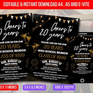 EDITABLE High School Reunion, Class Reunion Invitation, College Reunion Party Light Glitters Invite School Template Instant Download