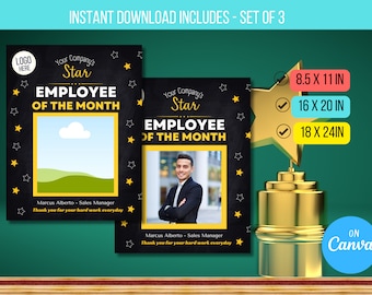 Editable Employee of the month flyer, Employee Appreciation Certificate Template, Company Award, Editable Gift Certificate Instant Download