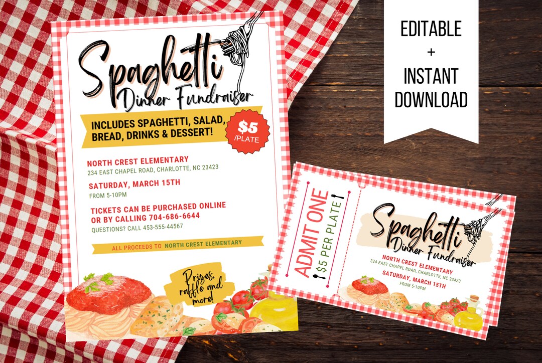 Spaghetti String Event Editable Spaghetti Fundraiser Invitation Flyer Digital School Event ...