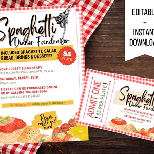 Bearbeitbarer Spaghetti Fundraiser Einladungsflyer Digital Schulveranstaltung Charity Community Company Drive Kirche