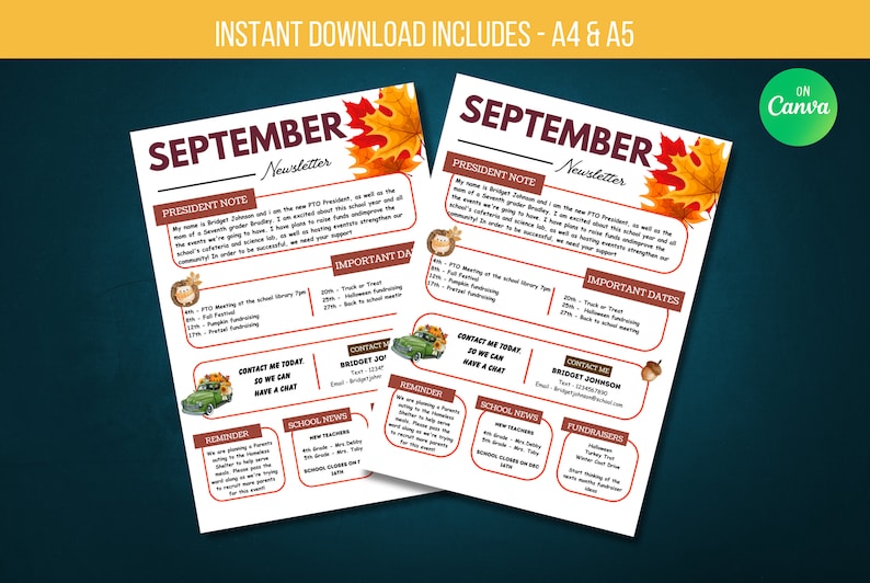 EDITABLE September Newsletter Template, Classroom Printable Handout