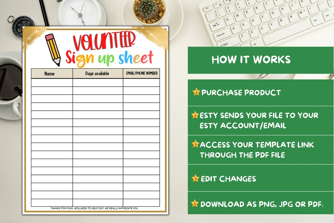 Teacher Volunteer Printable, School Pto Pta Sign up Sheet, Volunteer ...
