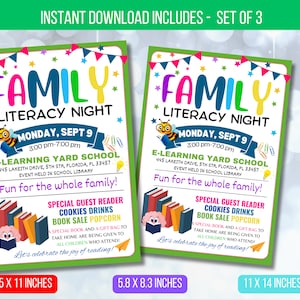 EDITABLE Family Literacy Night Flyer, PTO PTA Reading Book Sale School Flyer, Book Fair School Church Flyer Printable, Digital Printable