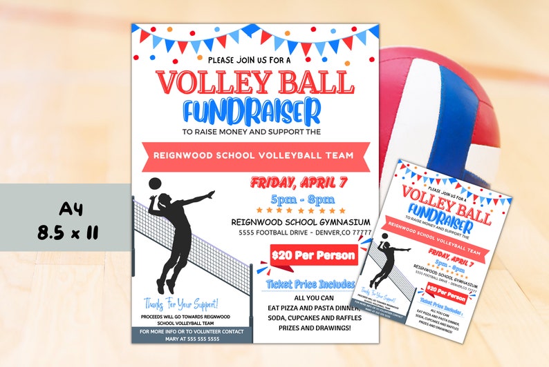 EDITABLE Volleyball Fundraiser Flyer Template Charity Non Etsy