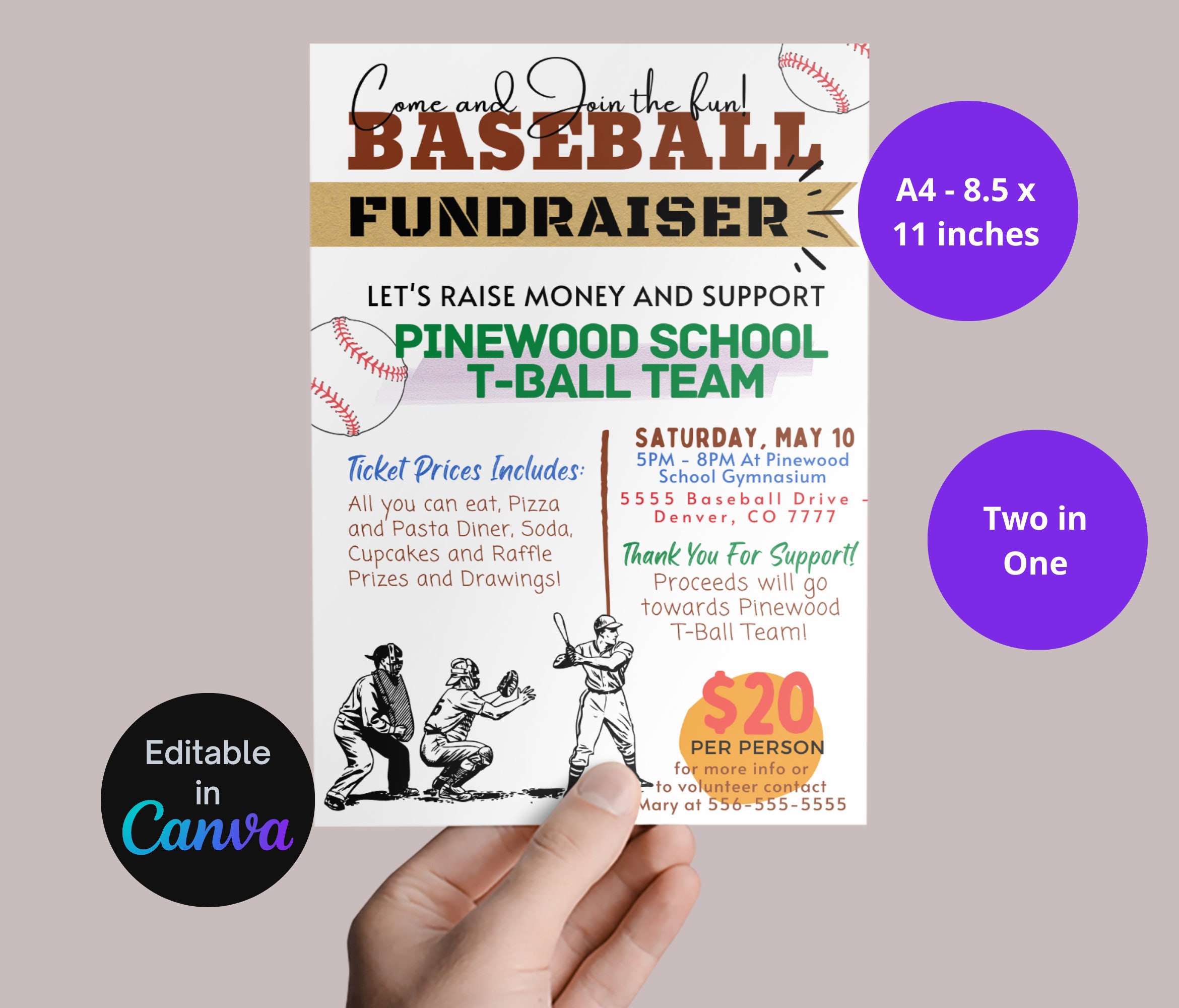 EDITABLE Baseball Fundraiser Flyer Template, School Benefit Poster EDITABLE Baseball Fundraiser Flyer Template, School Benefit Poster