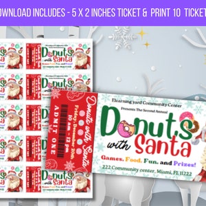 EDITIERBARE Donuts mit Santa Ticket, druckbare Santa Donuts Einladung, Kid Holiday Party einladen, Schulgemeinschaft VORLAGE Sofortiger Download