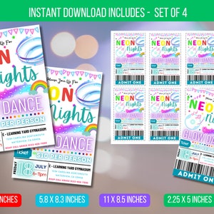 EDITIERBARER Neon Night Glow Dance Einladungsflyer mit Einladungskarte, Neon Glow School Dance Event, PTO PTA Instant Download