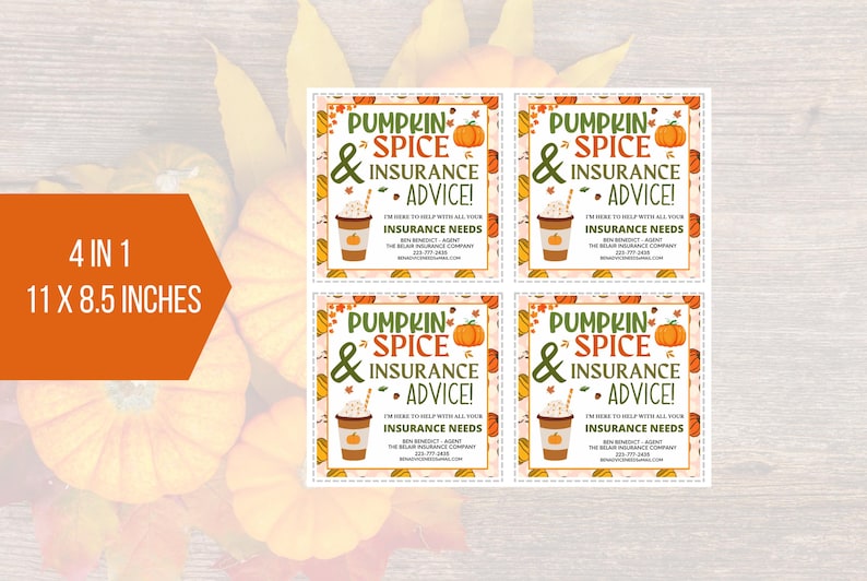 EDITABLE Pumpkin Spice & Insurance Advice Card, Fall Insurance