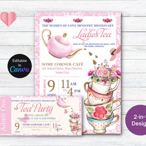 Ladies Tea Event Flyer Printable,  Pink and Gold Par-tea Invite Template, Brunch Women&#39;s Ministry High Tea Coffee Hat Teacup Mother&#39;s Day