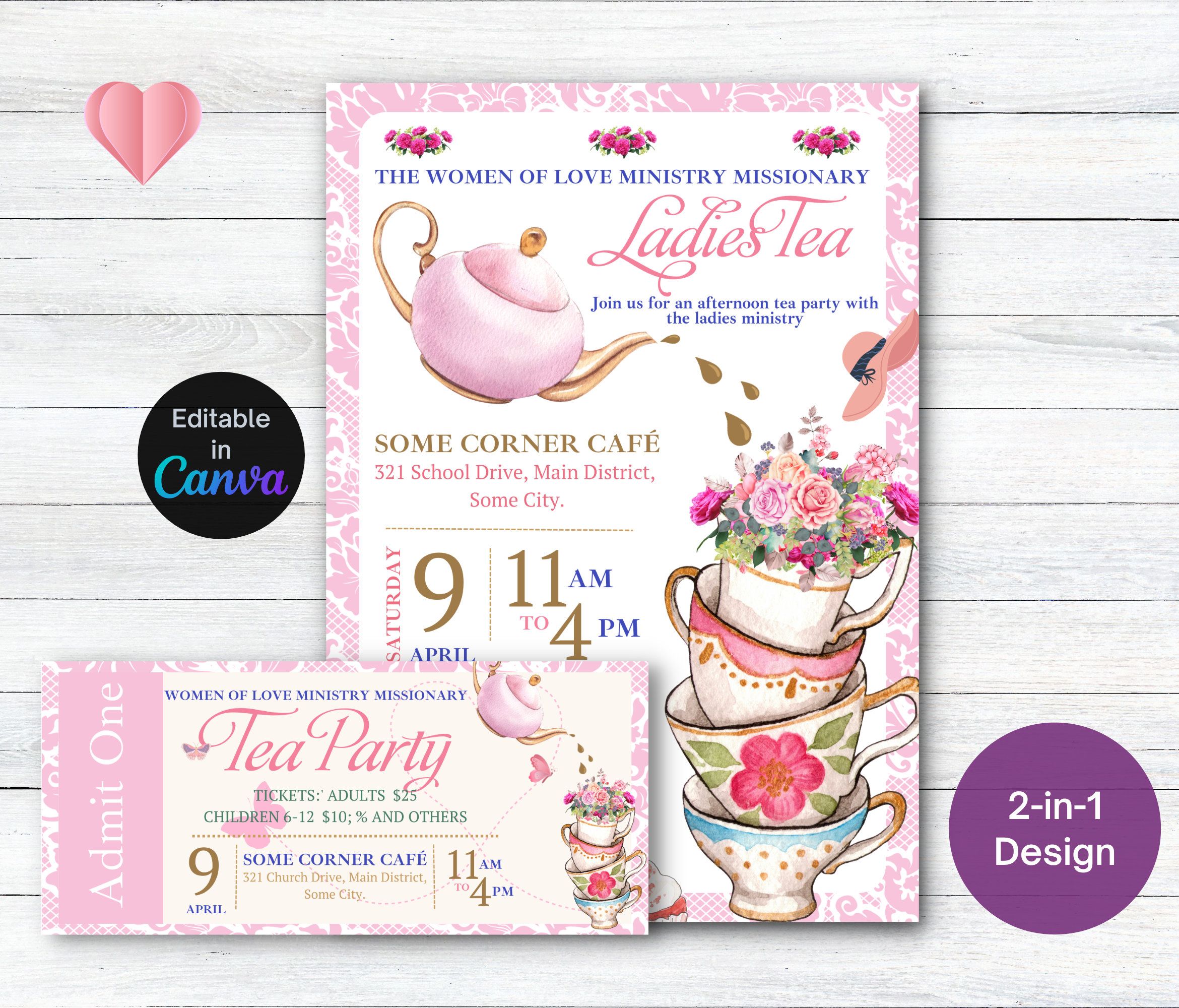 Ladies Tea Event Flyer Printable Pink And Gold Par Tea Invite Etsy