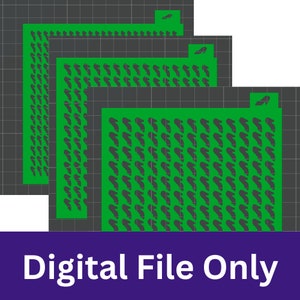 以下が含まれることがあります： 緑色の靴のパターンのデジタルカットファイルが3つあります。ファイルは重ねられており、一番大きなファイルが下、一番小さなファイルが上にあります。ファイルはカッティングマシンで使用するために設計されています。