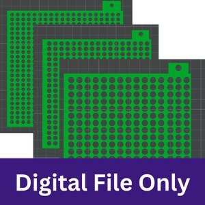 May include: Three green laser cut stencils with a repeating circle pattern. The stencils are in different sizes and are layered on top of each other.