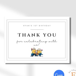 Editable Minions Theme Thank You Cards For Birthday Party | Minion's The Movie Birthday Party Theme Thank You Cards, Invitations, and More!