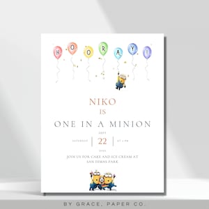 ONE IN A MINION Minions Theme | Kids Birthday Party | "He's One In A Minion" Party Invitation | Easy Instant Download - Edit Then Self Print