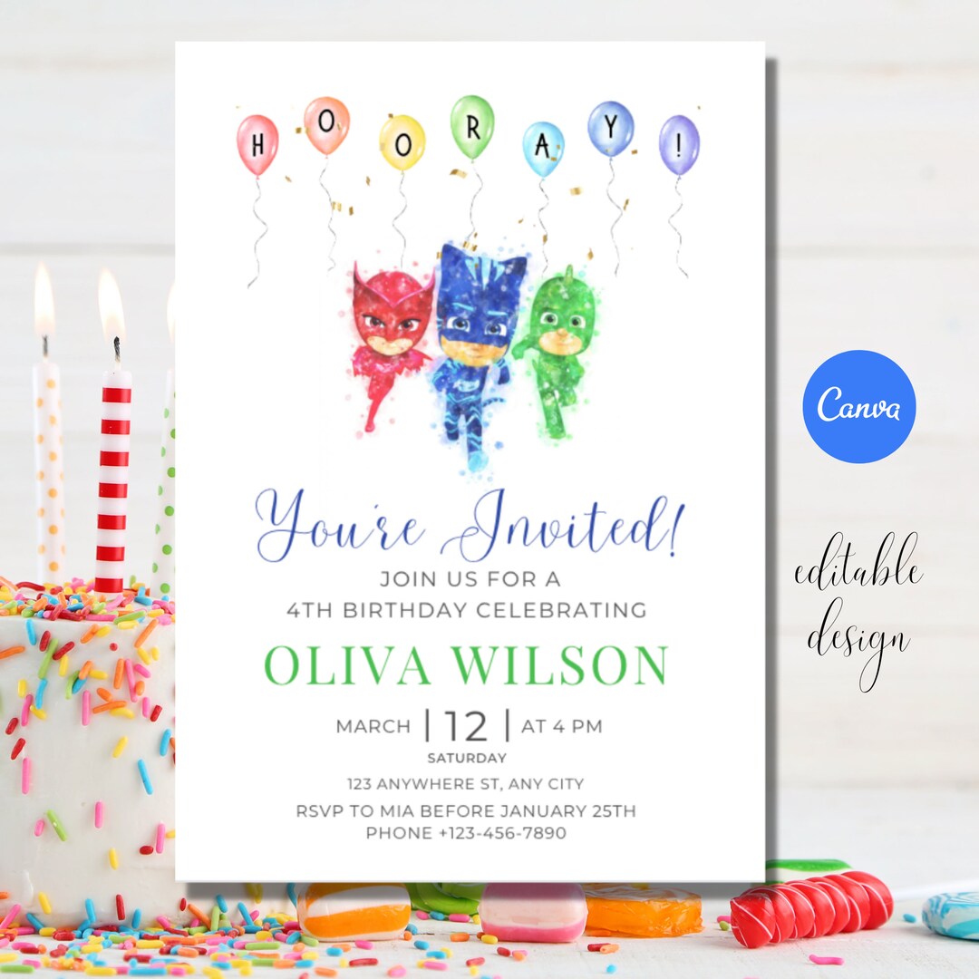 Editable PJ Masks Birthday Invitation Etsy