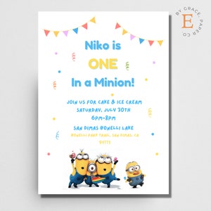 Birthday Invitation ONE IN A MINION Minions Theme Instant Download | He's 1 In A Minion Invitation Easy Download to Edit Then Self Print #1