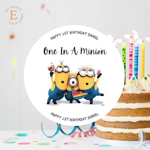 Editable The Minions Stickers For Kids Birthday Parties | Fully Customizable Design - Edit, Download, Then Print Template | Minions Birthday