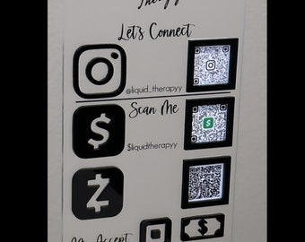 Aanpasbaar bord met 4 QR-codes en visitekaarthouder