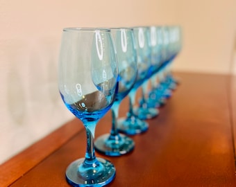 Vintage Cristar Sky Blue Rioja Wine Glasses  - Set of 4