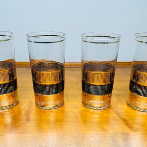 Culver 22k Triple Reflections Highball Glasses MCM Barware - Set of 4